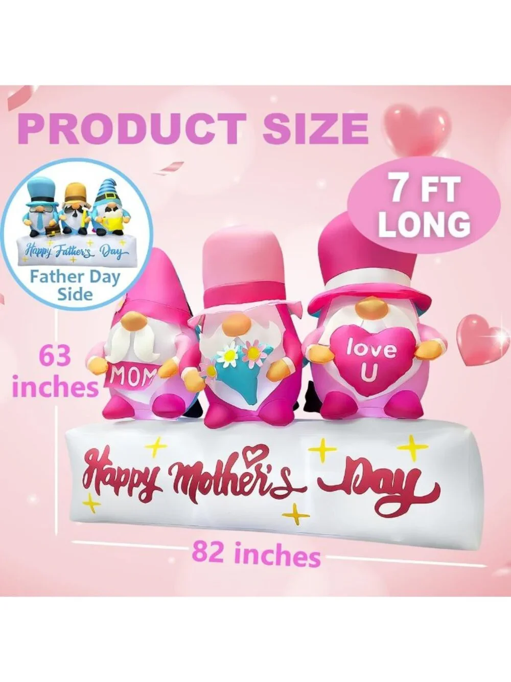 7FT Inflatable Gnome Decorations for Father's Day & Mother's Day, LED Lighted